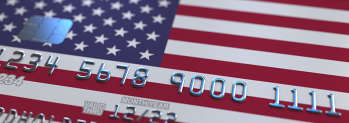 Kreditkarte mit US-Flagge Kreditkarte mit US-Flagge